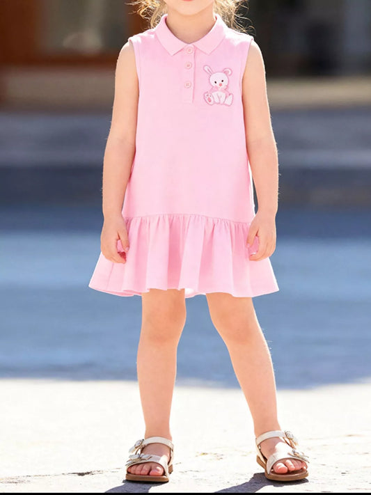 Children's Ruffled Hem Sleeveless Polo Dress