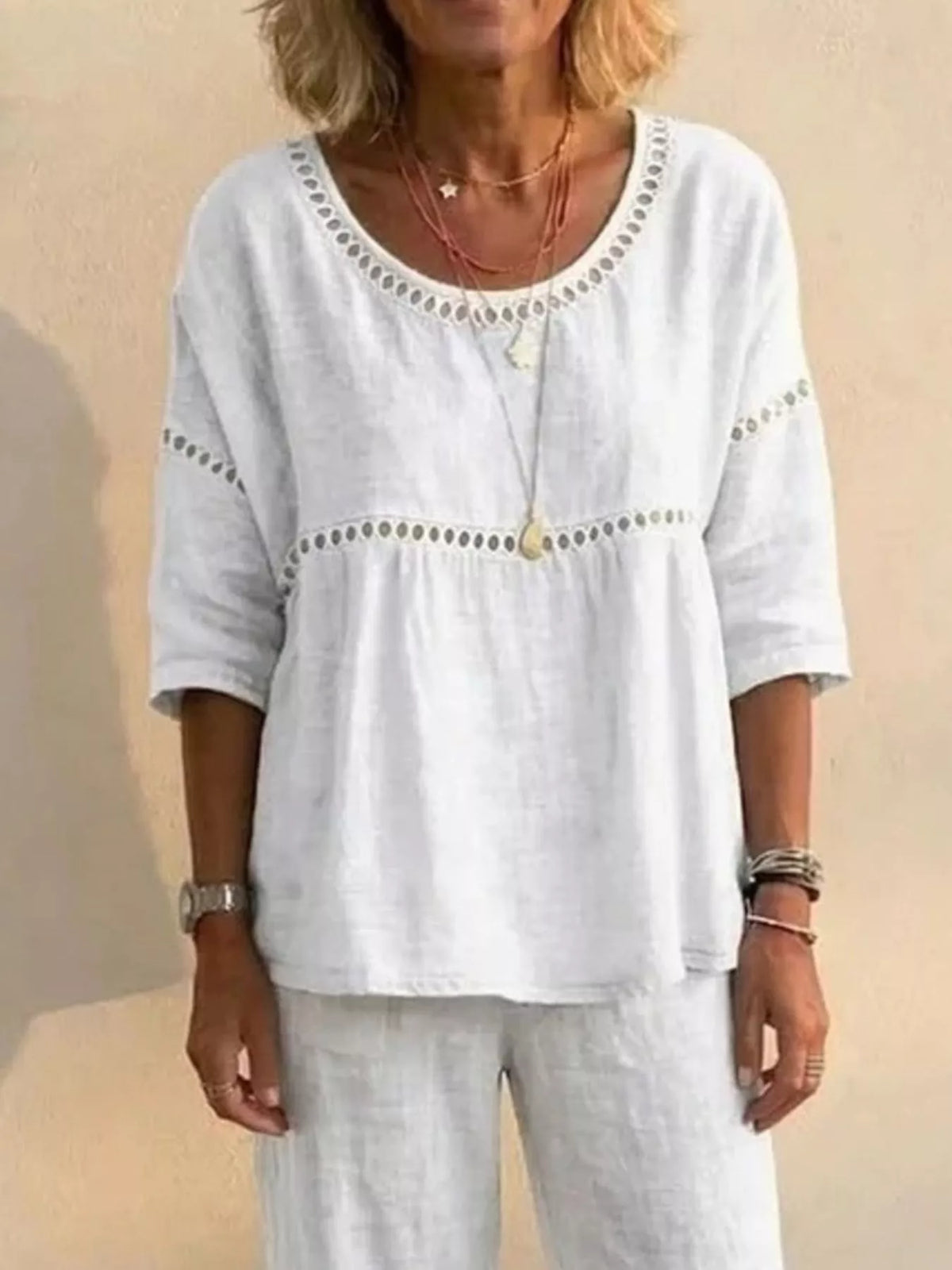 Full Size Hollow-Out Detailing Top and Pants Set Plus Size