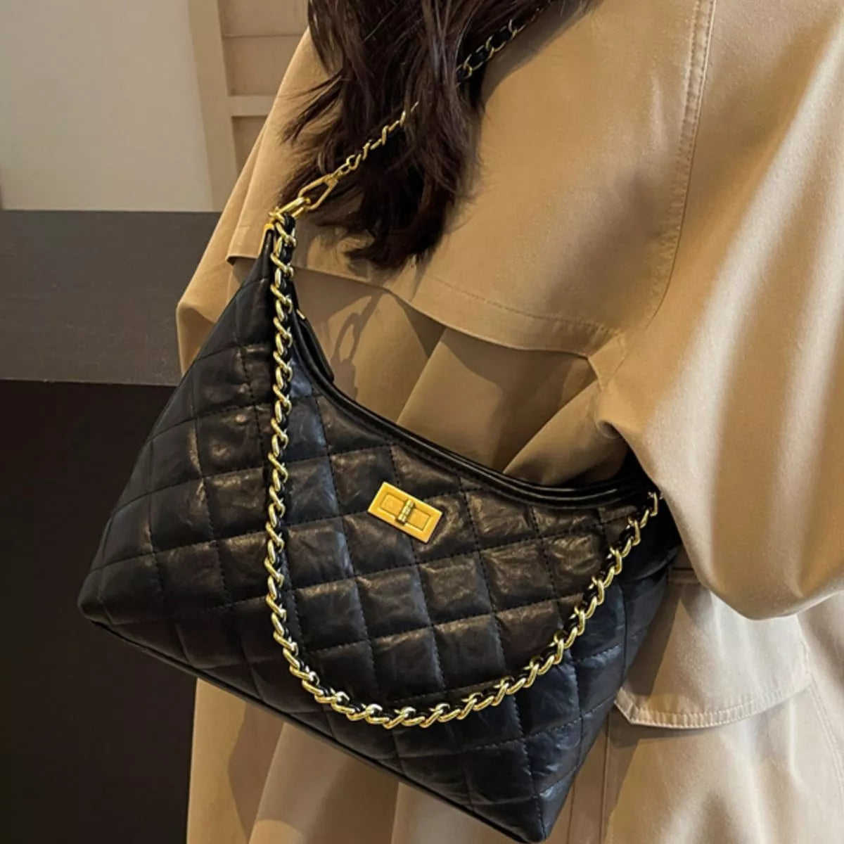 Quilted Leather Chain Crossbody Bag