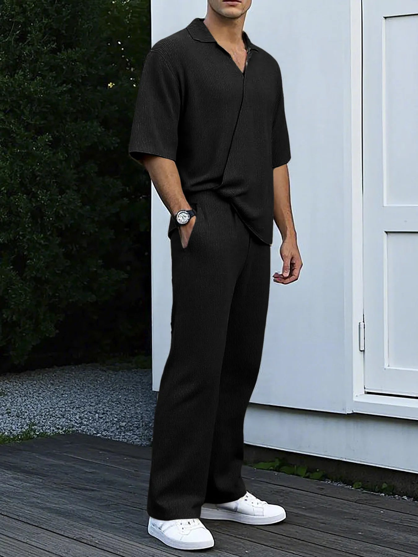 Men's Full Size Short Sleeve Top and Pants Set Plus Size