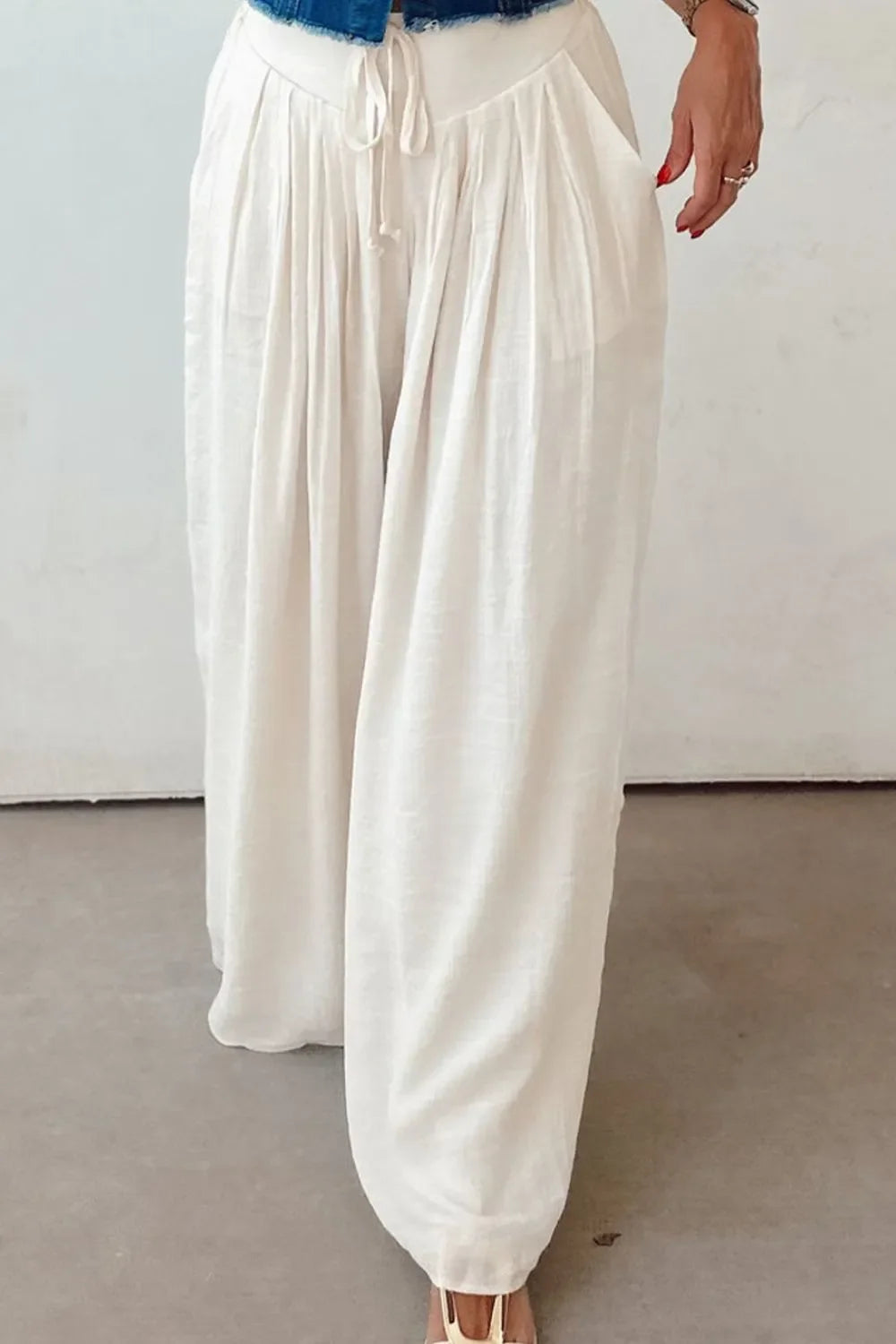 Tie Waist Pleated Wide Leg Pants