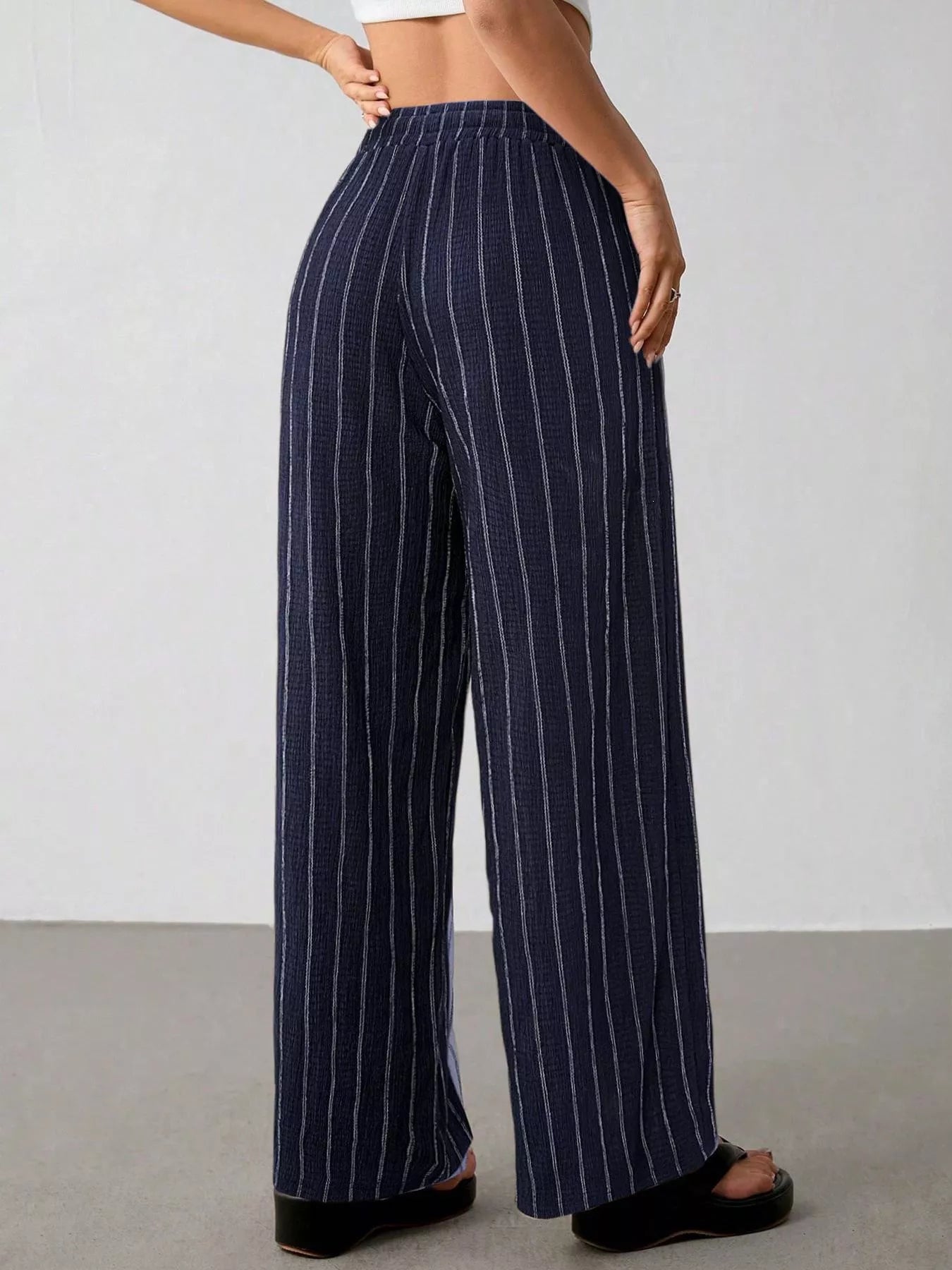 Striped Wide-Leg Drawstring Pants