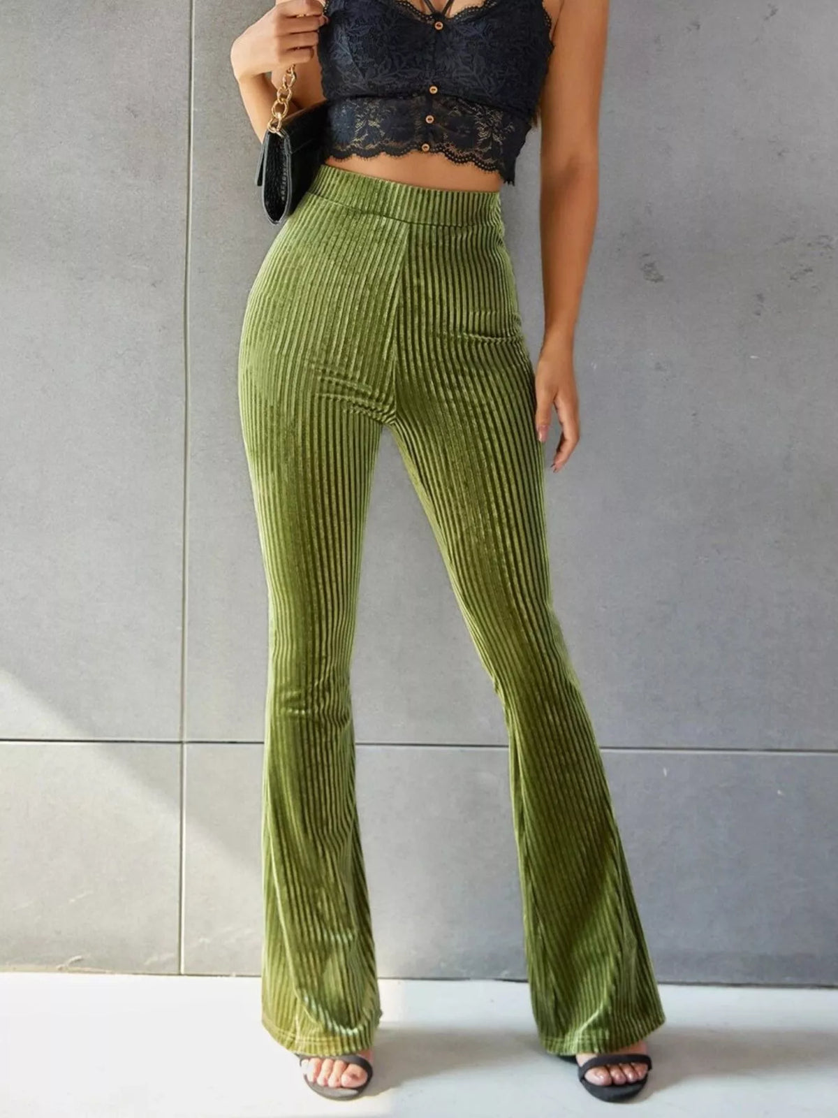 High-Waisted Ribbed Velvet Flare Pants