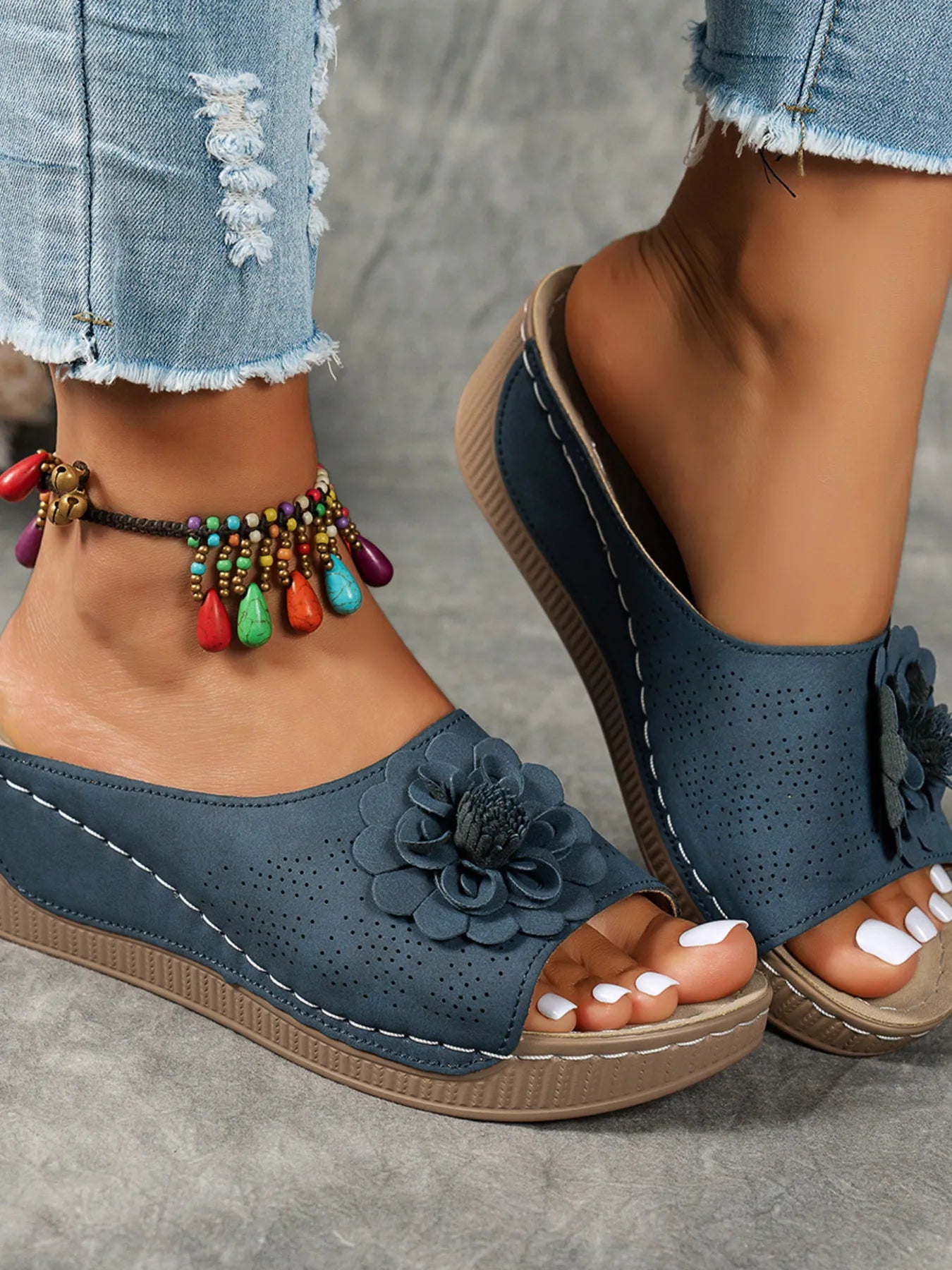 Flower Peep Toe Wedge Sandals