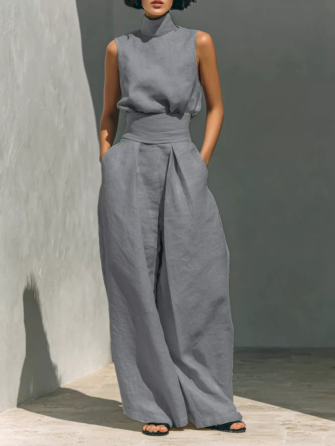 Full Size Sleeveless Wide-Leg Jumpsuit with Smocked Waist Plus Size