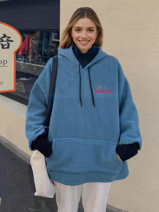 Drawstring Sherpa Kangaroo Pocket Hoodie