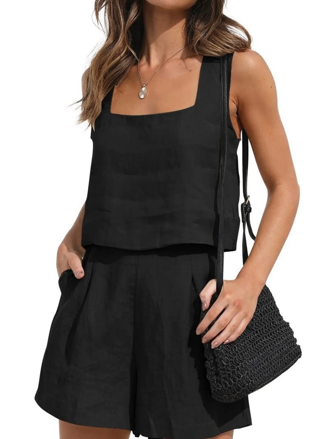 Square Neck Tank and Shorts Set