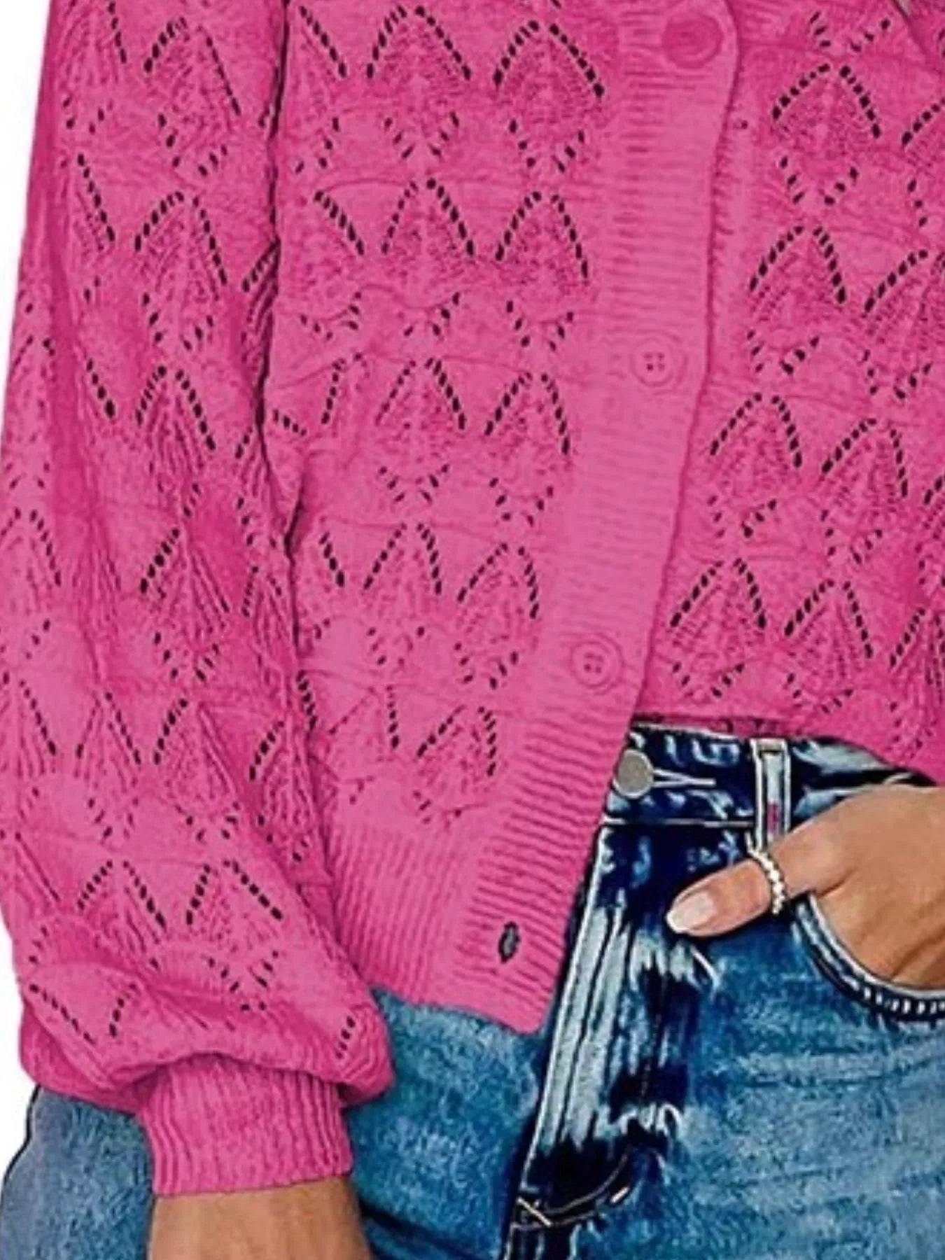Chic V-Neck Openwork Button-Down Knit Cardigan