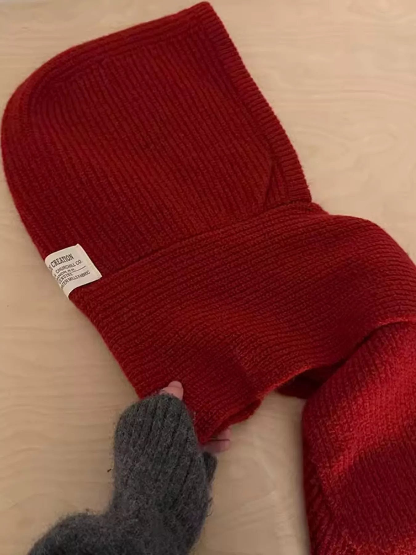 Knitted Hat with Attached Scarf