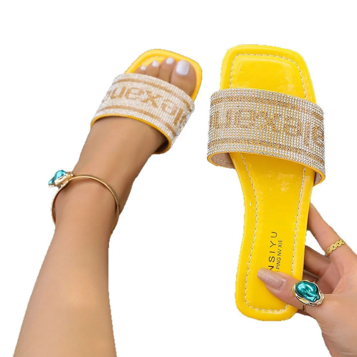 Rhinestone Open Toe Flats Sandals