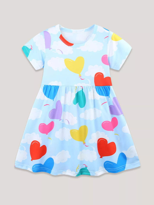 Children's Heart Balloon Print Casual Dress