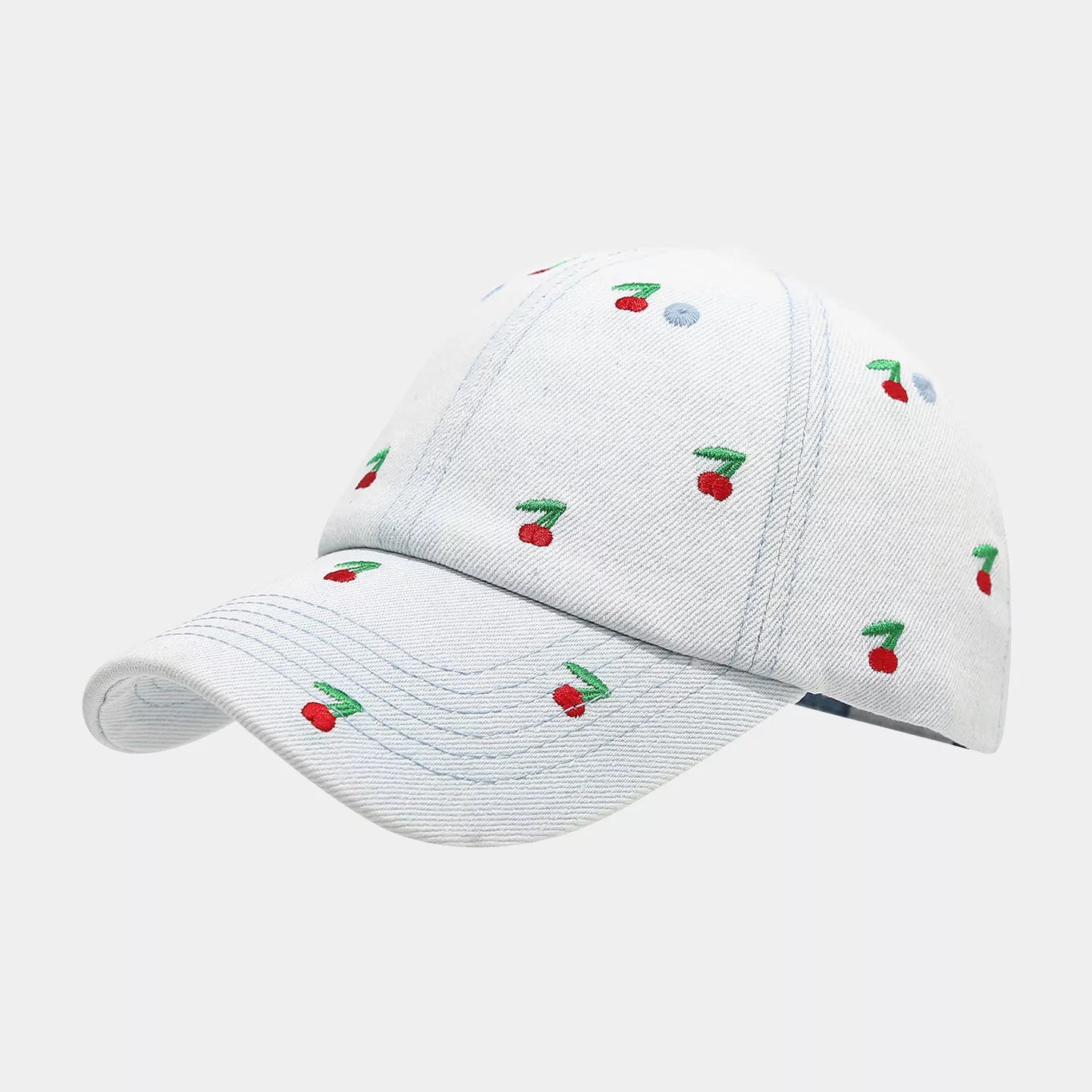 Cherry Embroidered Denim Baseball Cap