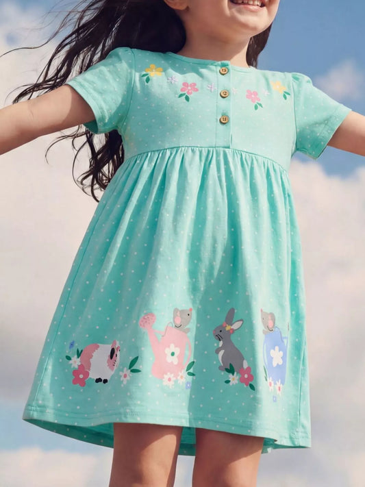 Children's Bunny Print Button Detail Dress