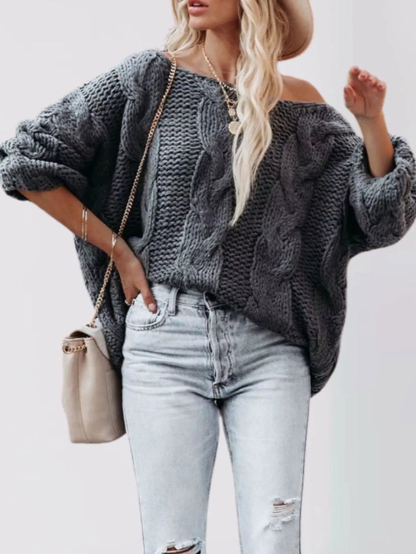 Chunky Cable Knit Long Sleeve Sweater