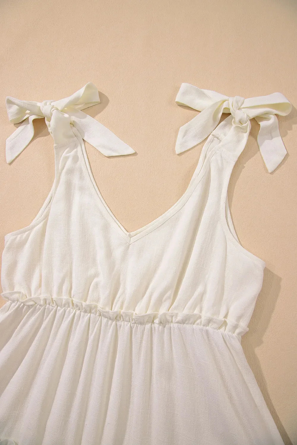 Solid Color Tied Straps Ruffle Tiered Mini Dress