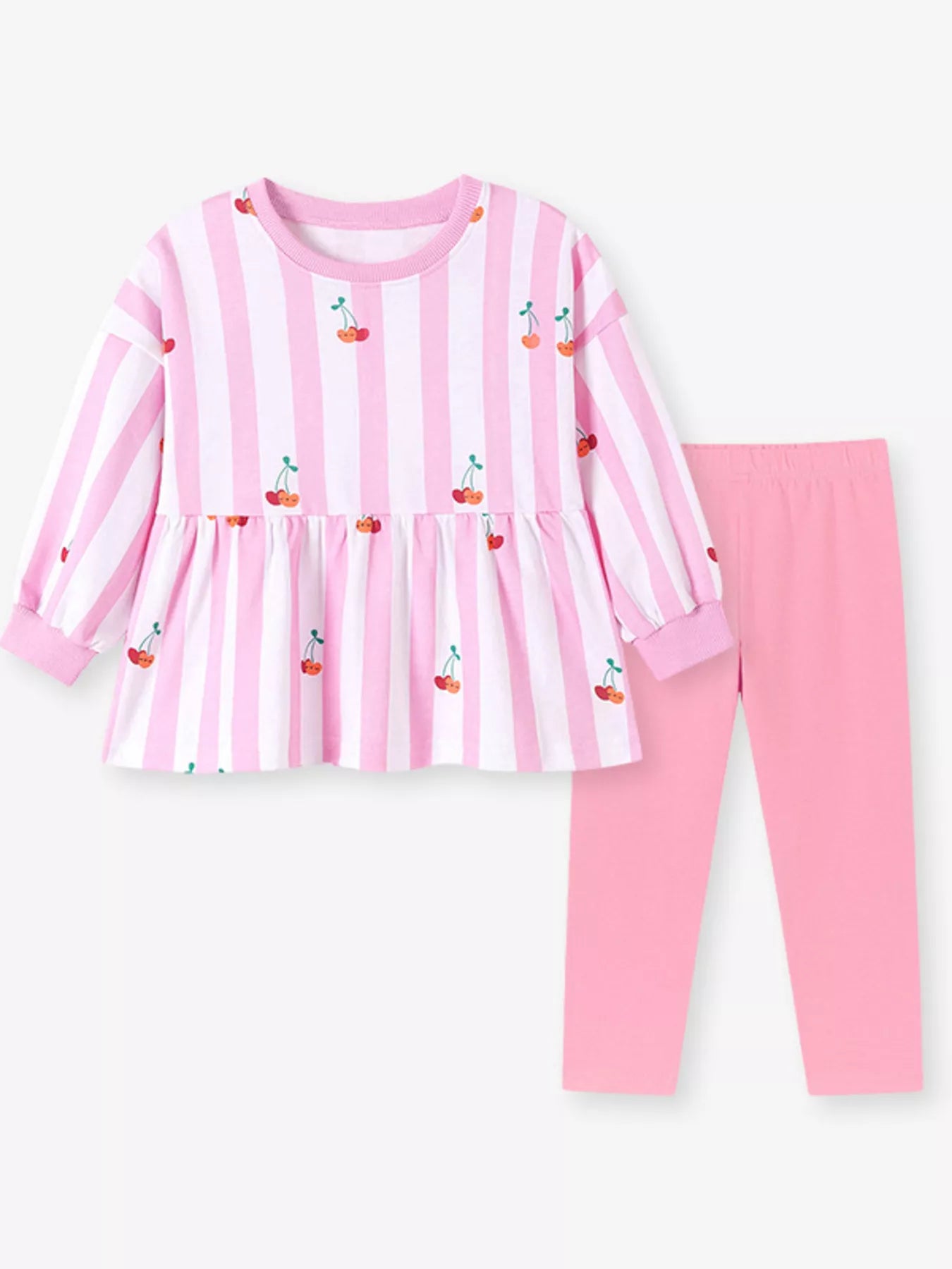 Children's Striped Cherry Print Top and Leggings Set