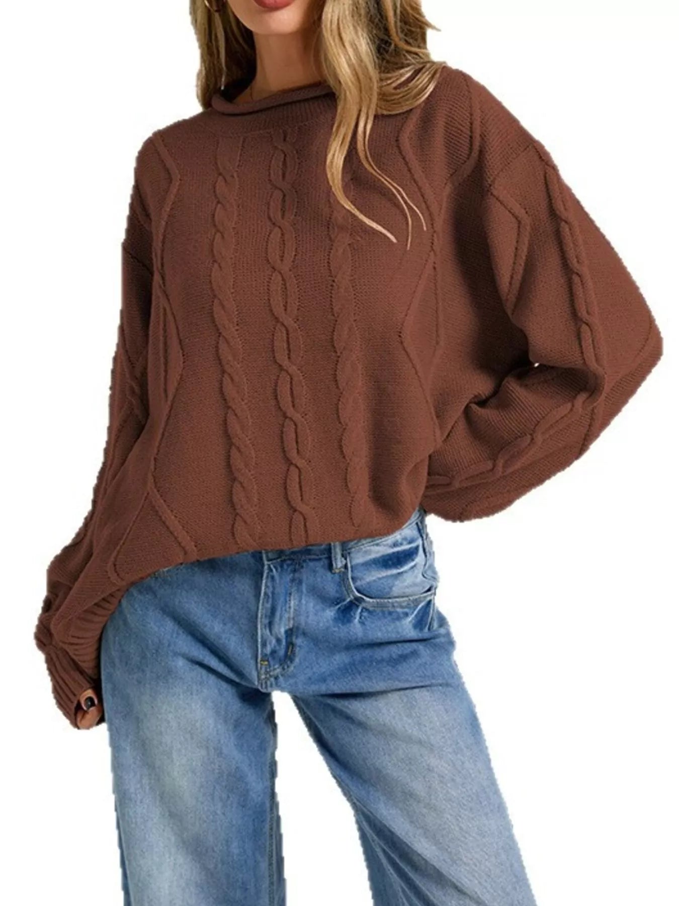 Cable Knit Ribbed Hem Sweater