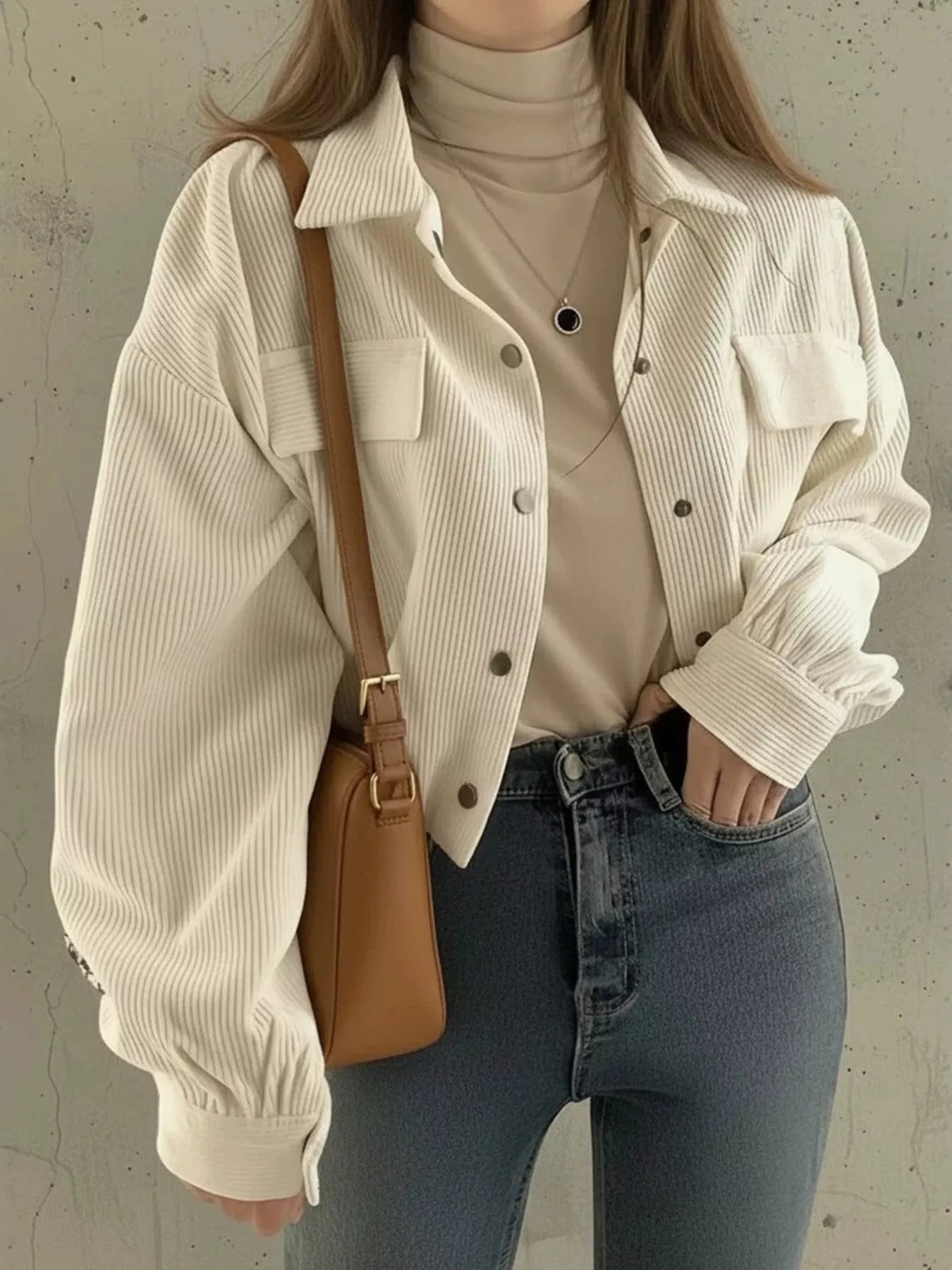 Corduroy Snap Down Cropped Jacket
