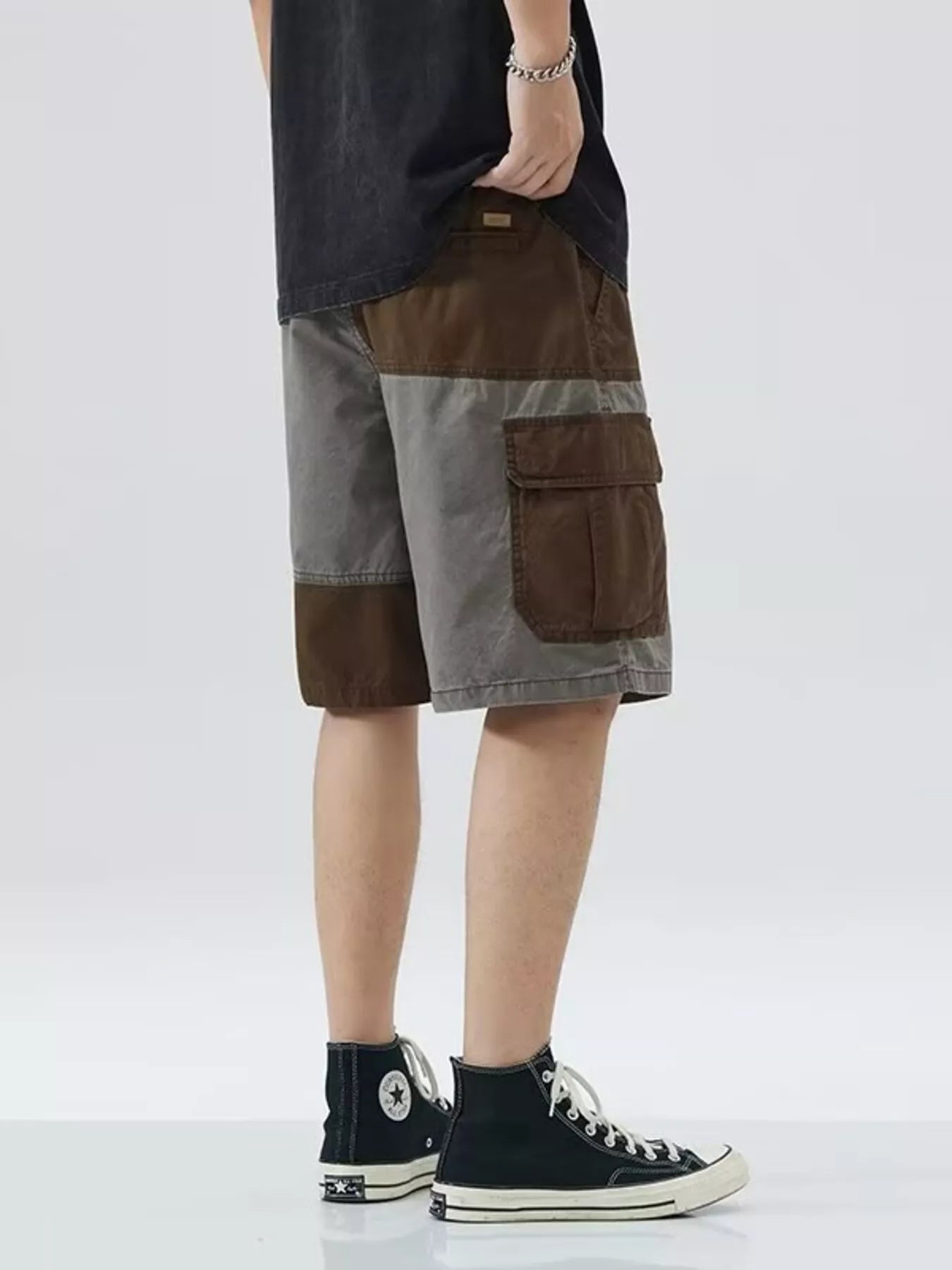 Men's Plus Size Two-Tone Cargo Shorts with Drawstring