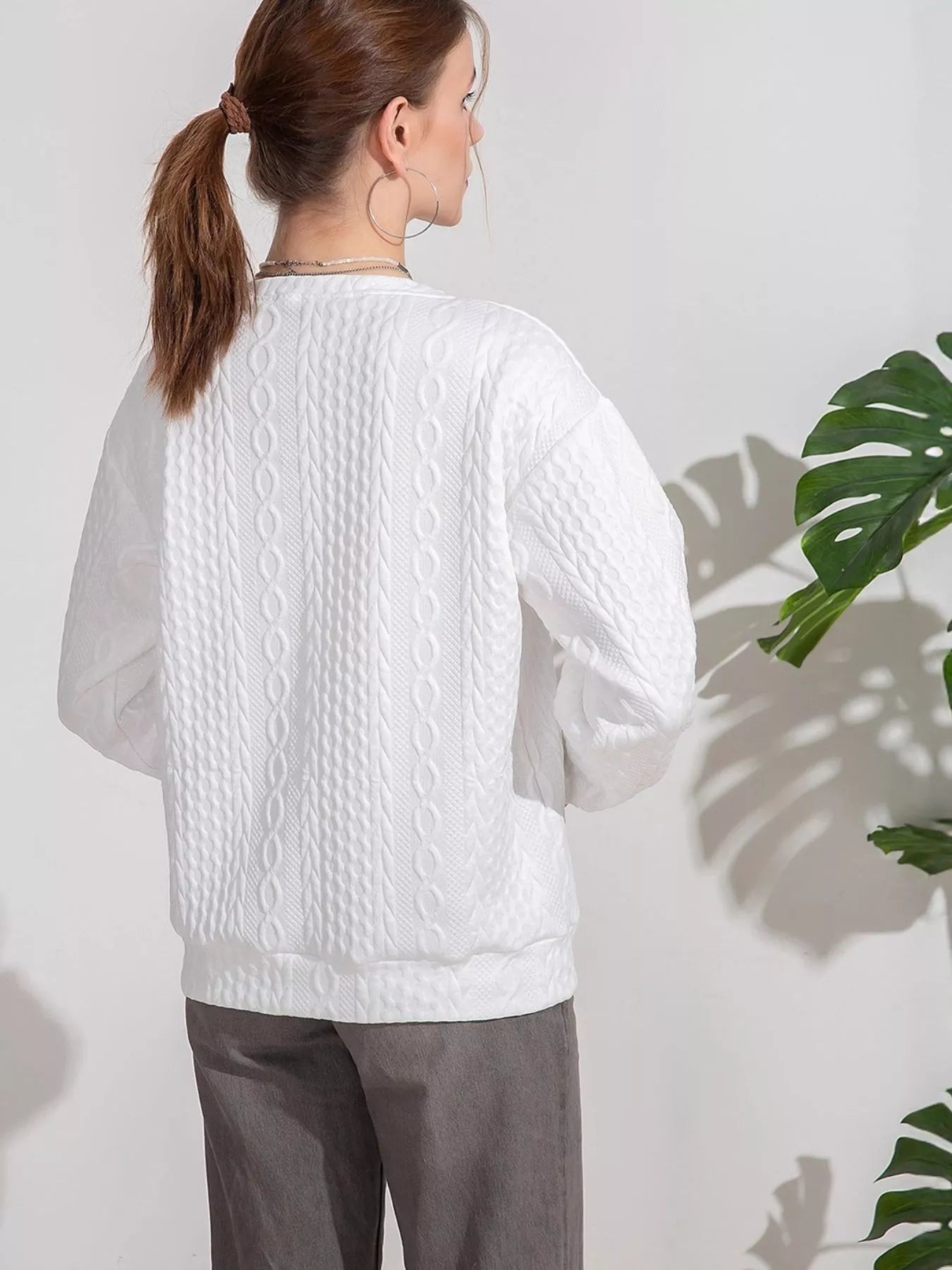 Textured Knit Crewneck Sweatshirt