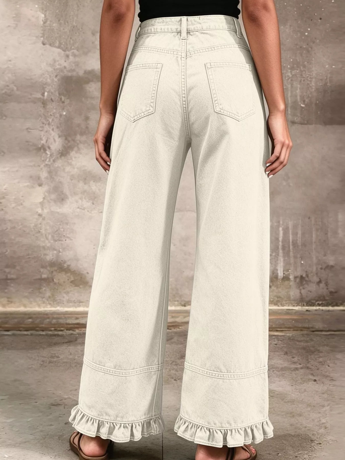 Full Size High-Waisted Wide-Leg Ruffled Hem Jeans Plus Size