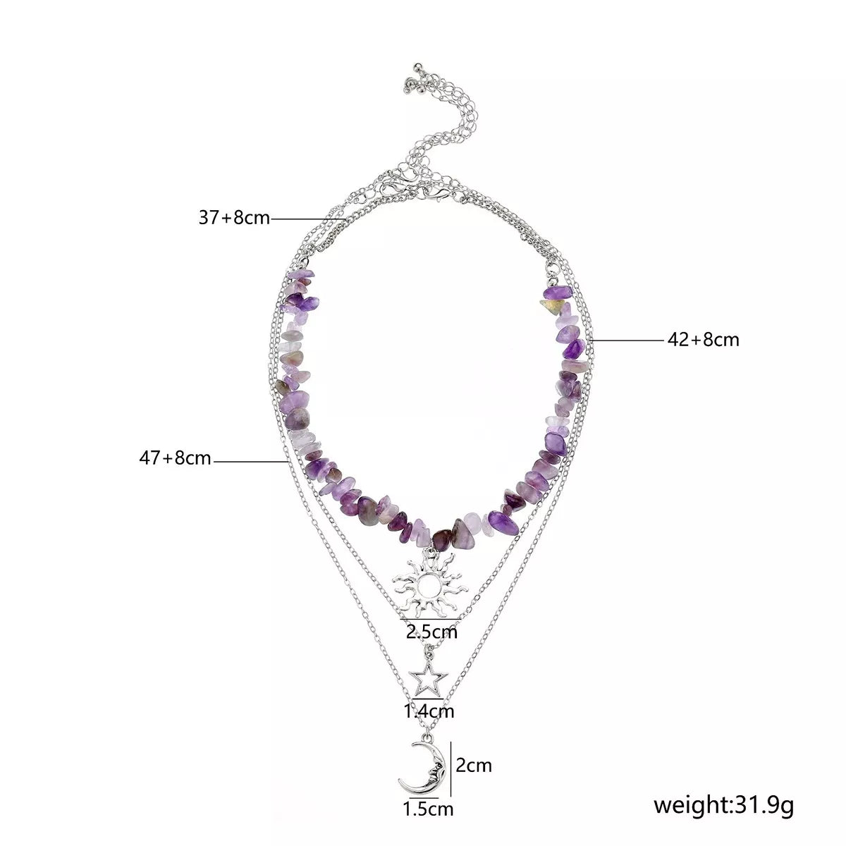 3 Piece Sun Moon Star Pendant Necklace