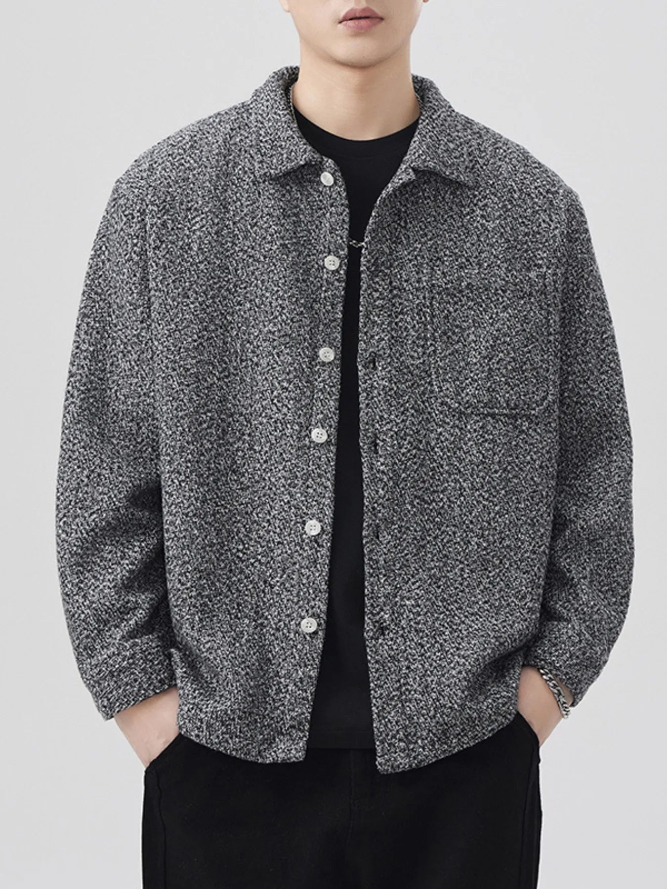 Men's Plus Size Button Up Long Sleeve Shacket