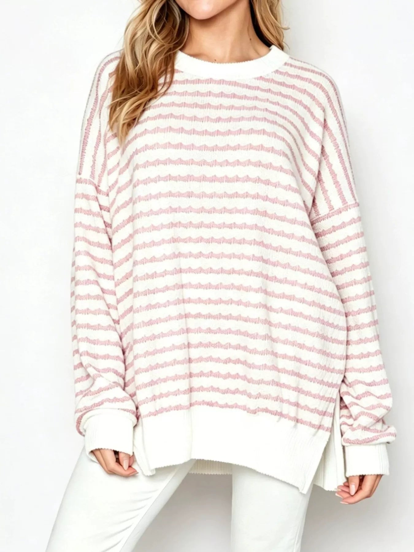 Oversized Striped Crew Neck Sweatshirt