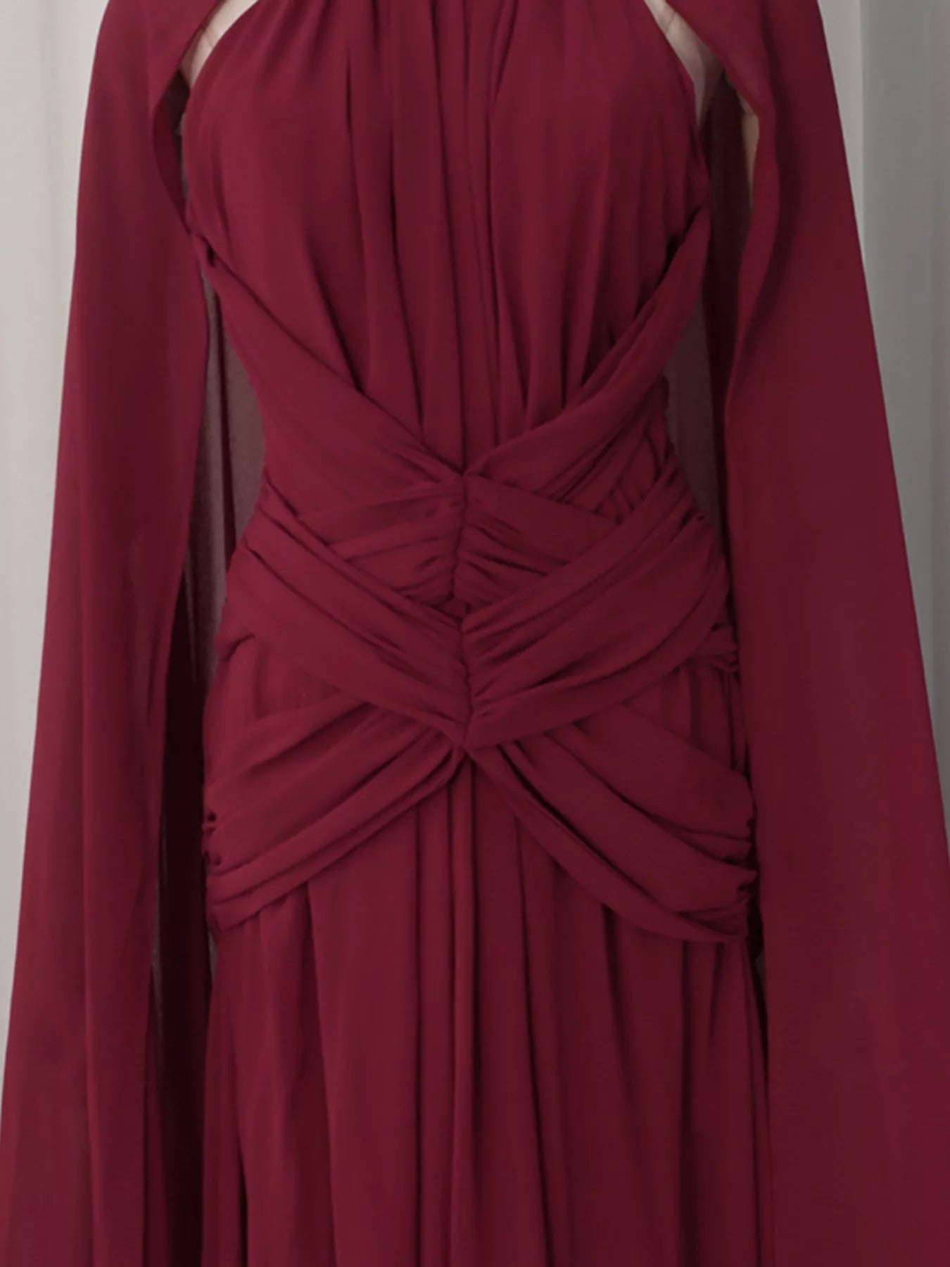 Ruched Halter Neck Cape Maxi Dress