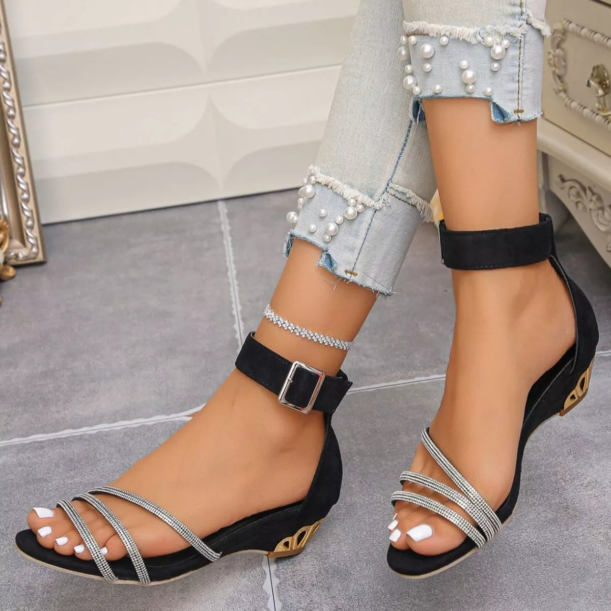 Elegant Open Toe Ankle Strap Sandals
