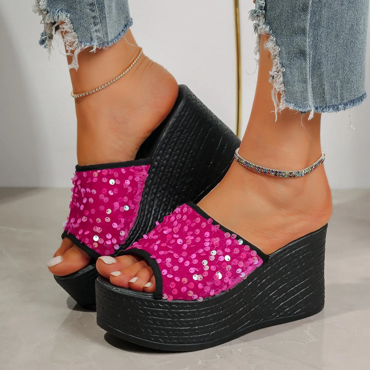 Rhinestone Peep Toe Wedge Sandals