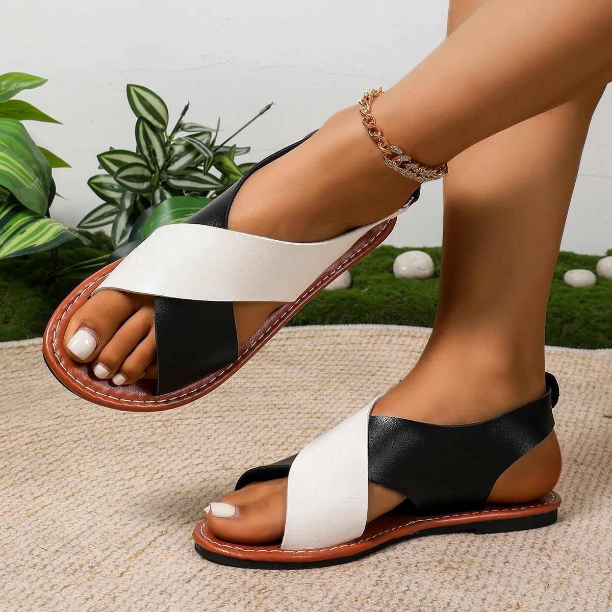 Two-Tone Crisscross Strap Sandals