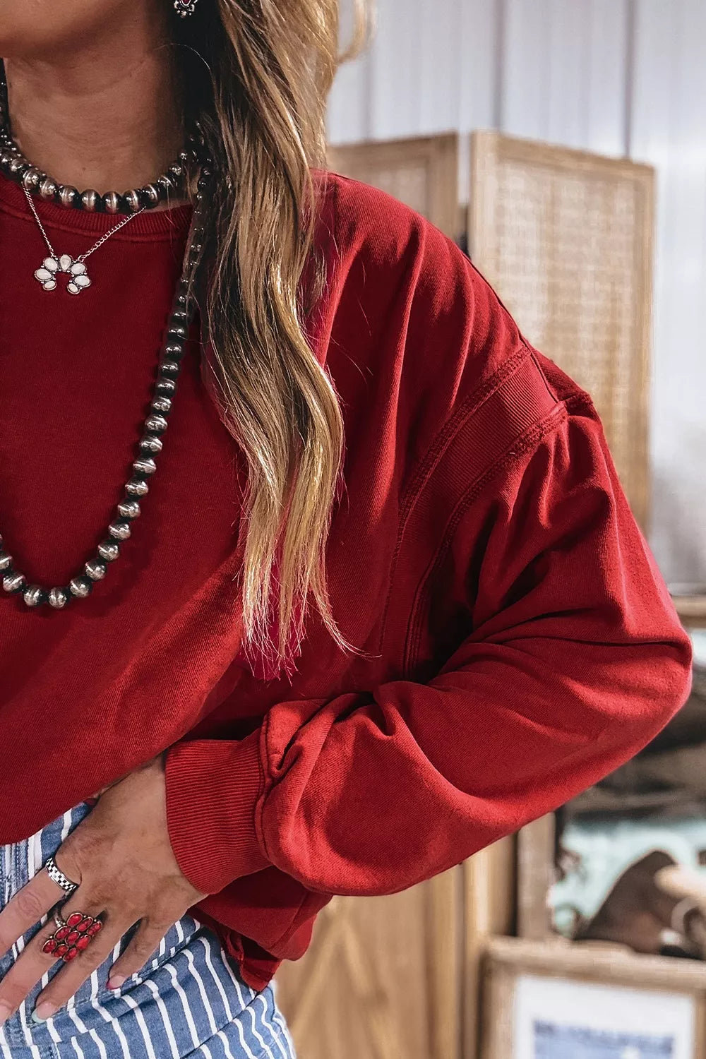 Ribbed Detail Drop Shoulder Cutout Back Sweatshirt