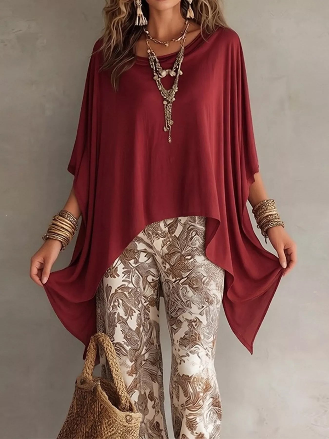 Full Size Oversized Batwing Sleeve Flowy Top Plus Size