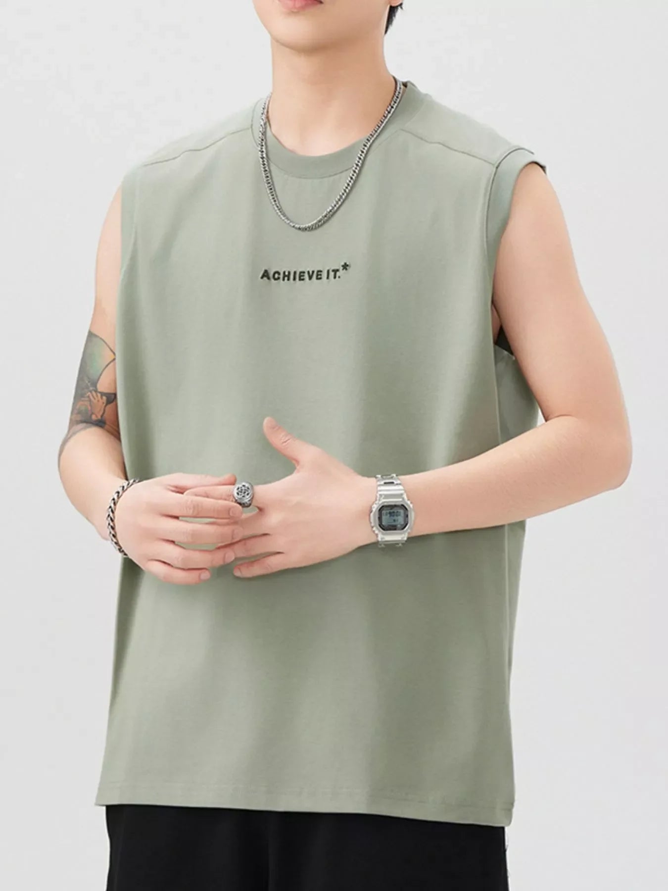 Men's Plus Size Letter Round Neck Tank