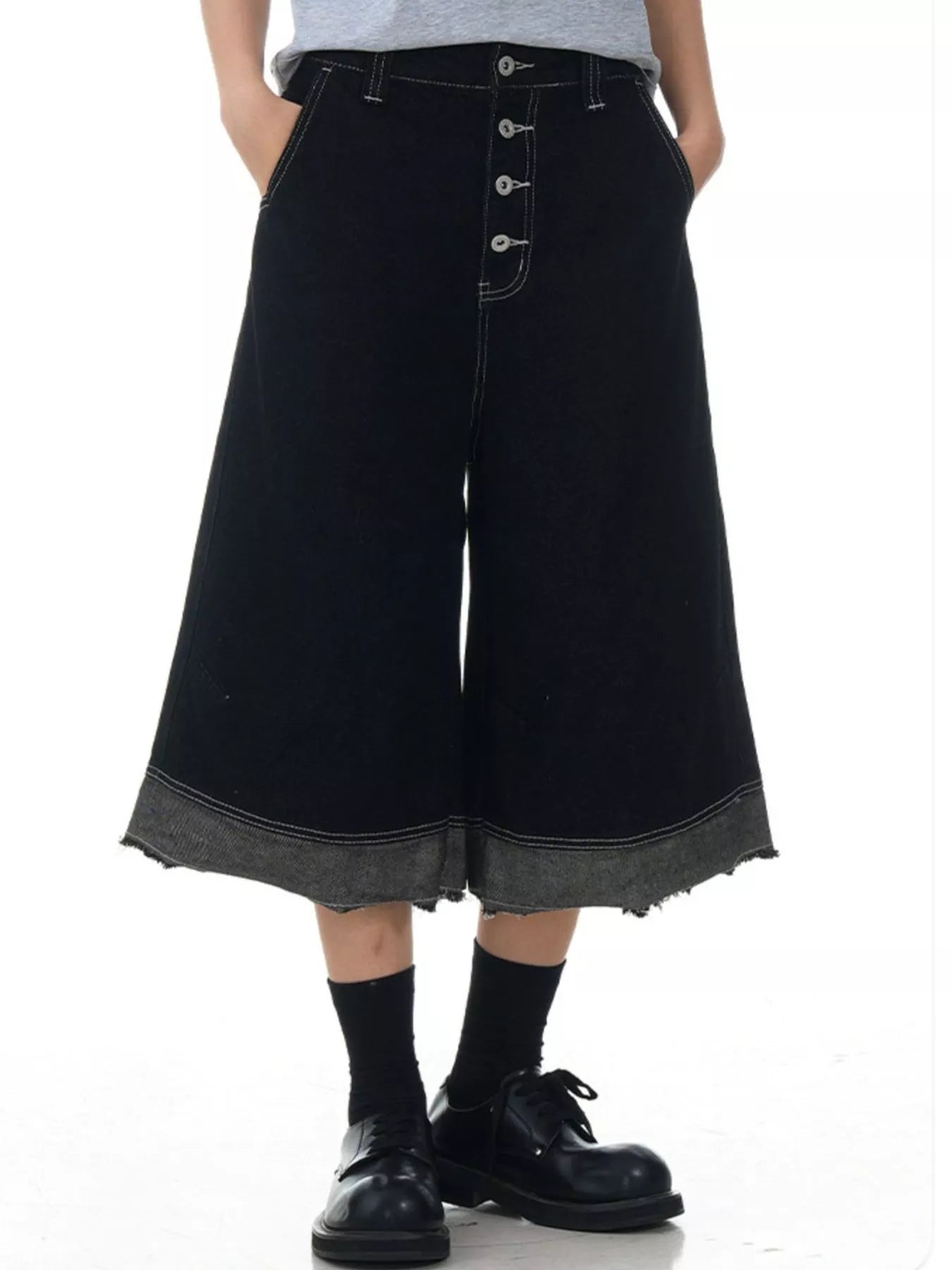 Men's Button Fly Wide Leg Denim Capris