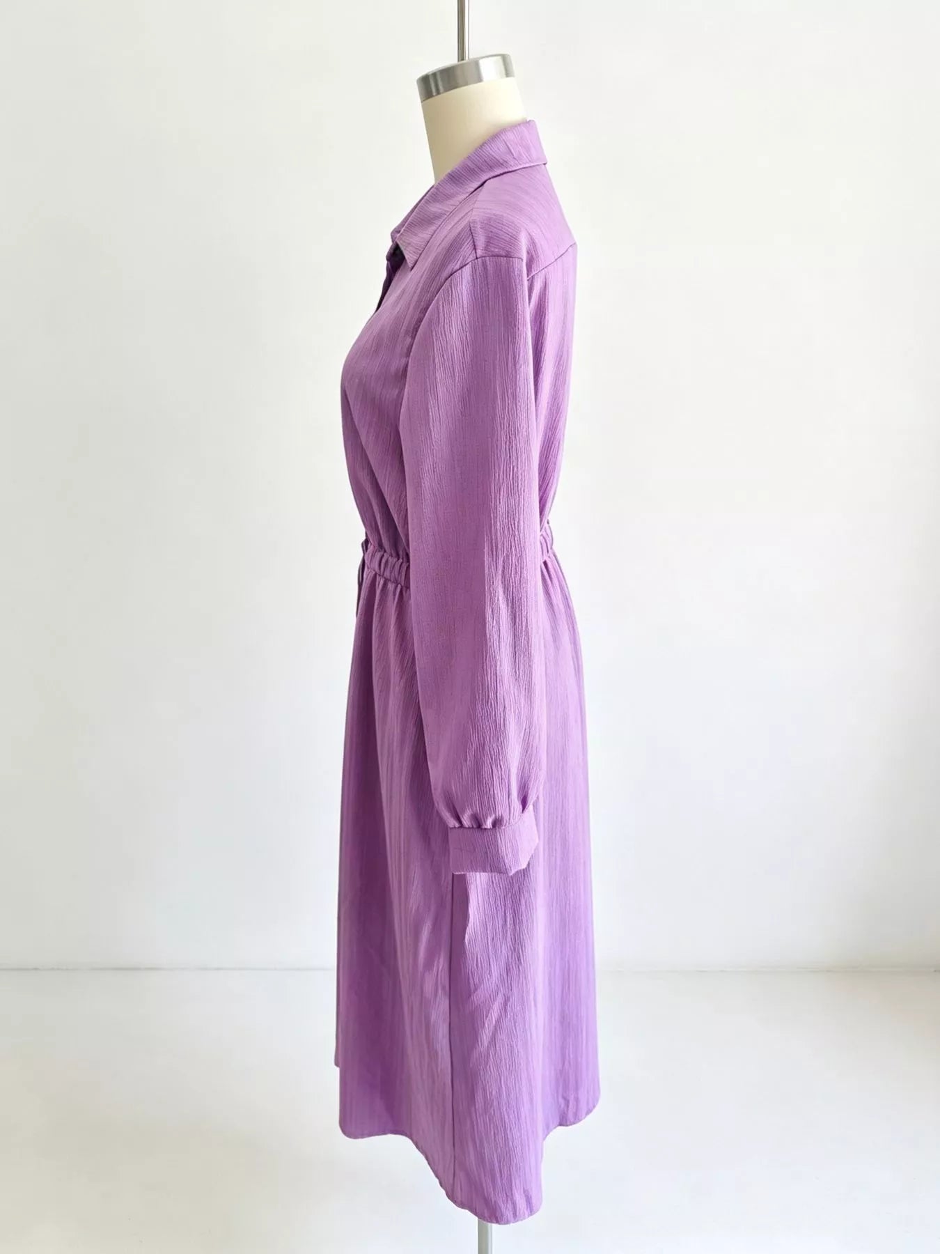 Full Size Textured Button Front Long Sleeve Maxi Dress Plus Size