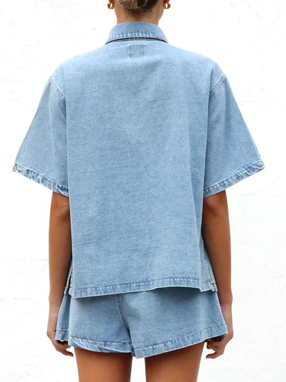 Button Up Half Sleeve Denim Shirt