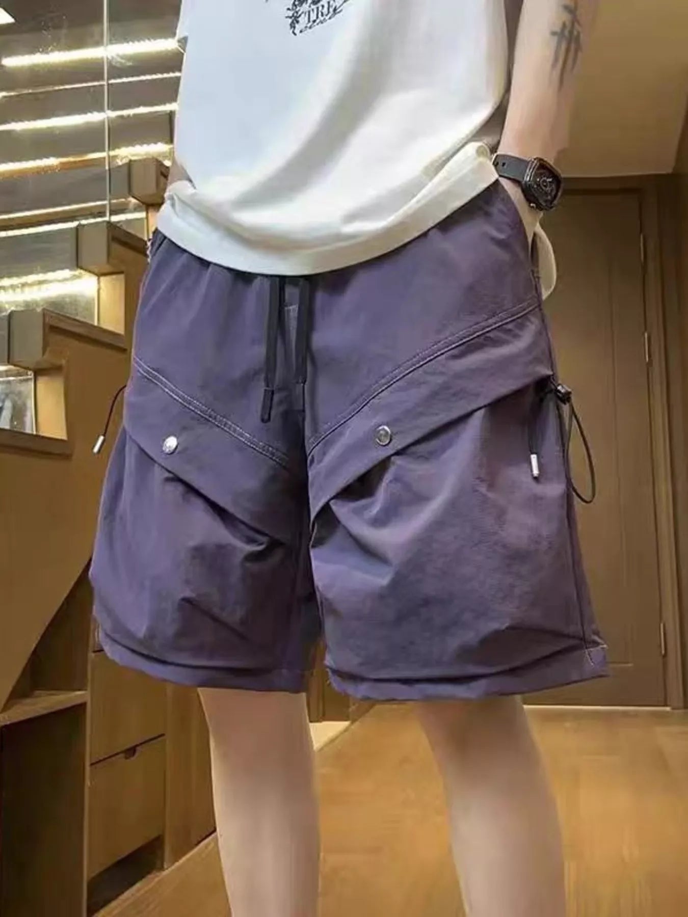 Men's Plus Size Casual Cargo Shorts with Drawstring