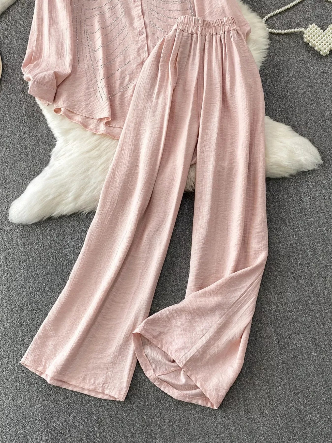 Rhinestone Button Up Shirt and Pants Set