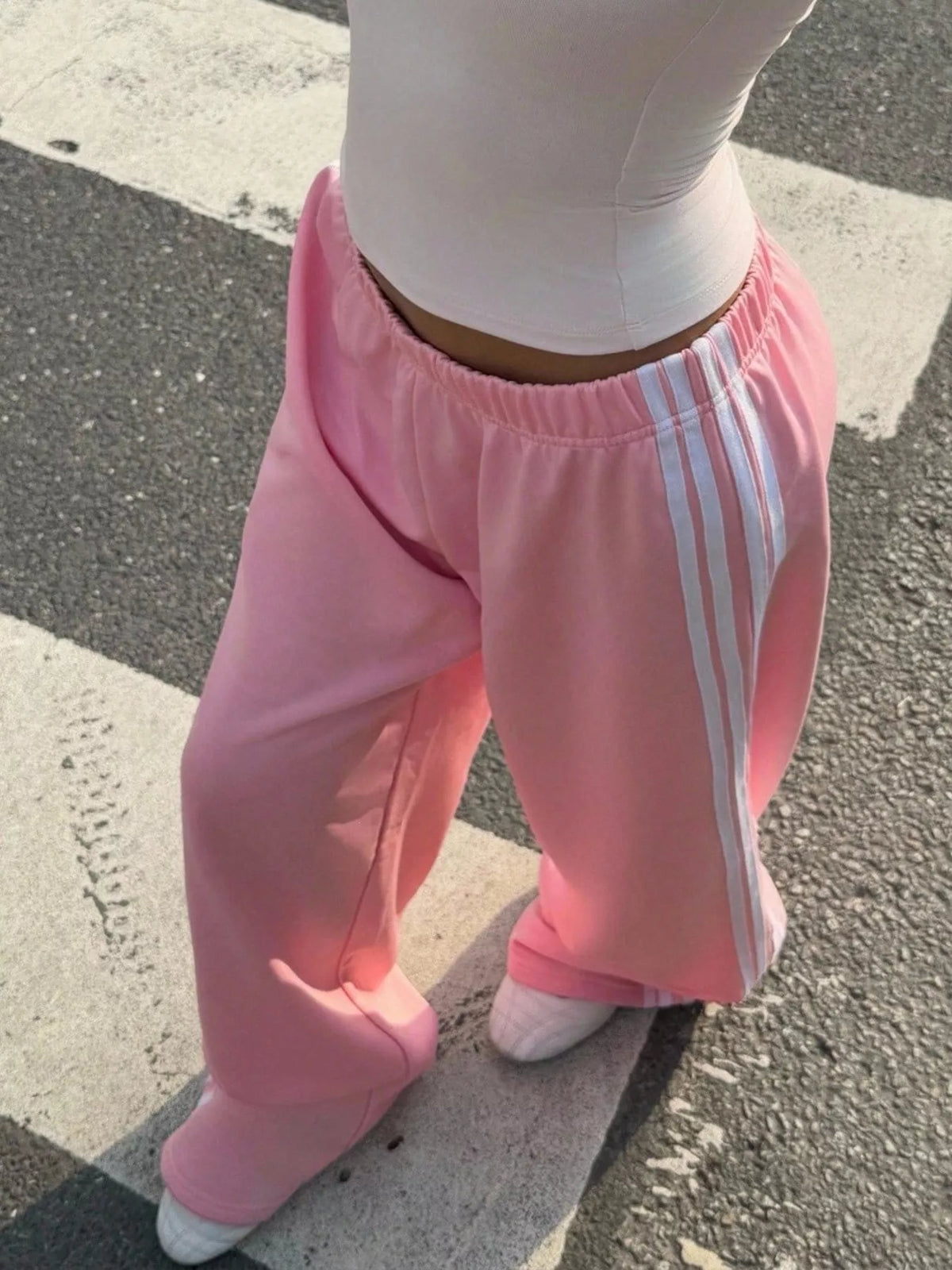 High-Waisted Wide-Leg Track Pants with Side Stripes