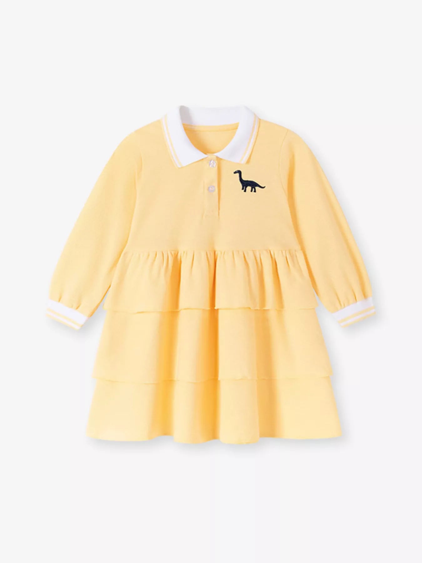 Children's Tiered Dress with Dinosaur Embroidery