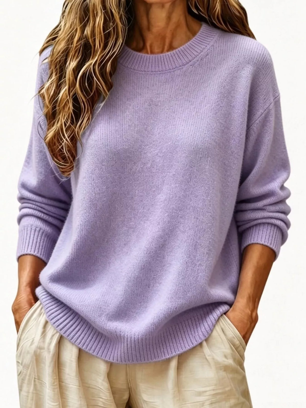Full Size Round Neck Dropped Shoulder Sweater Plus Size