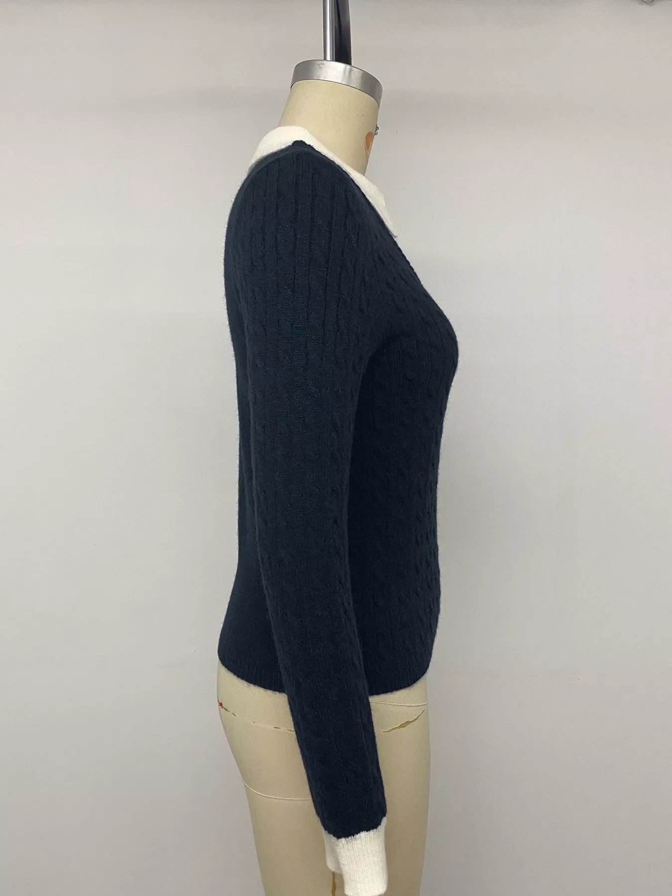 Cable Knit Contrast Collar Sweater