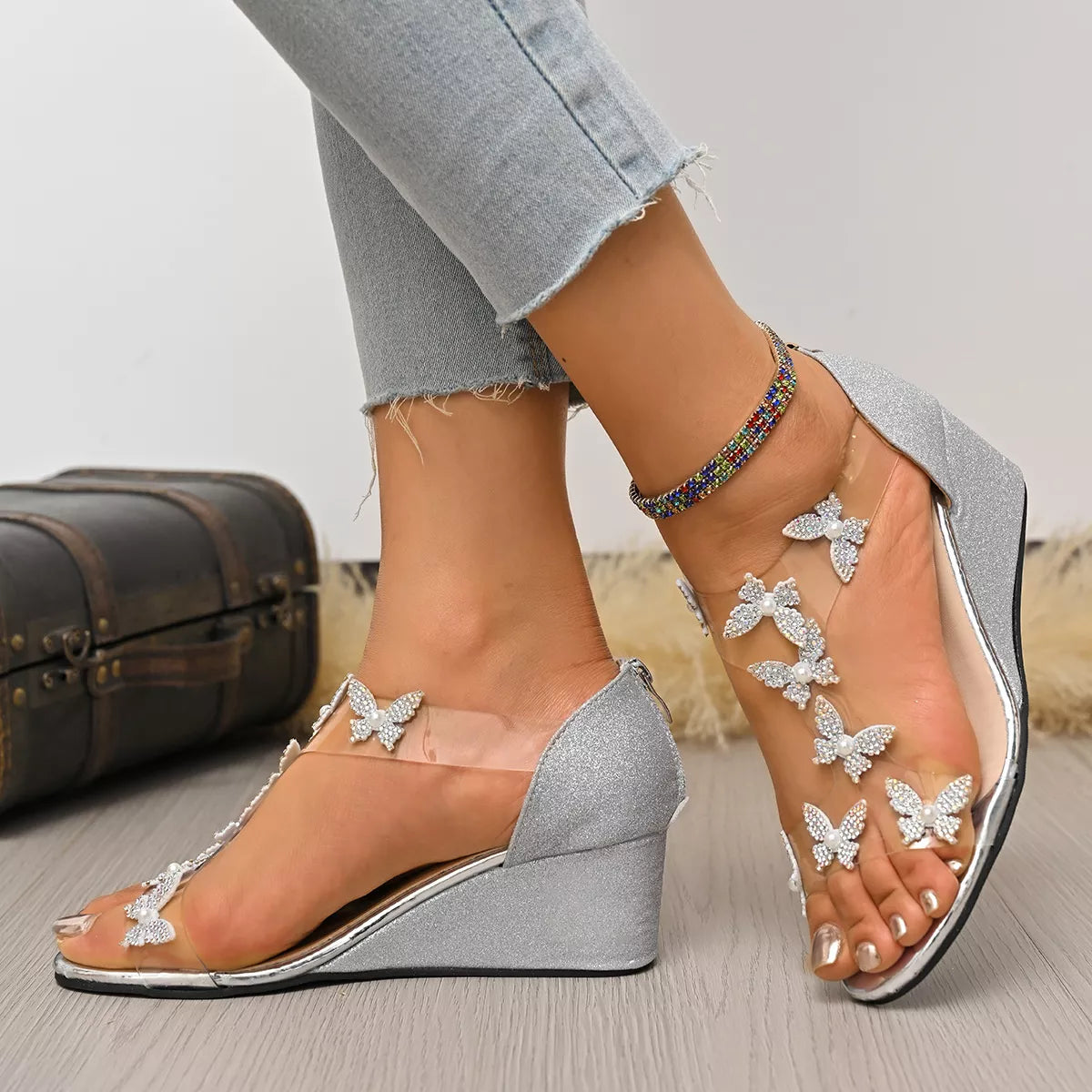 Butterfly Open Toe Wedge Sandals
