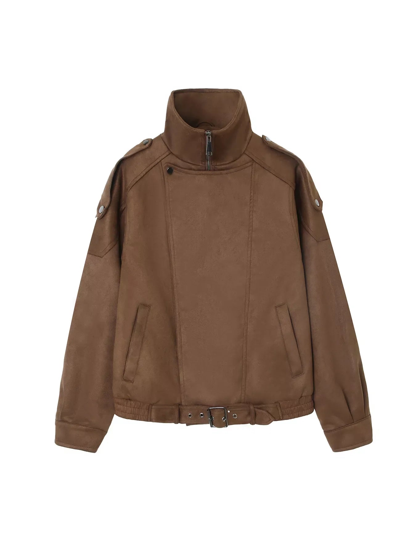 Asymmetrical Zipper Moto Jacket with Belt Detail