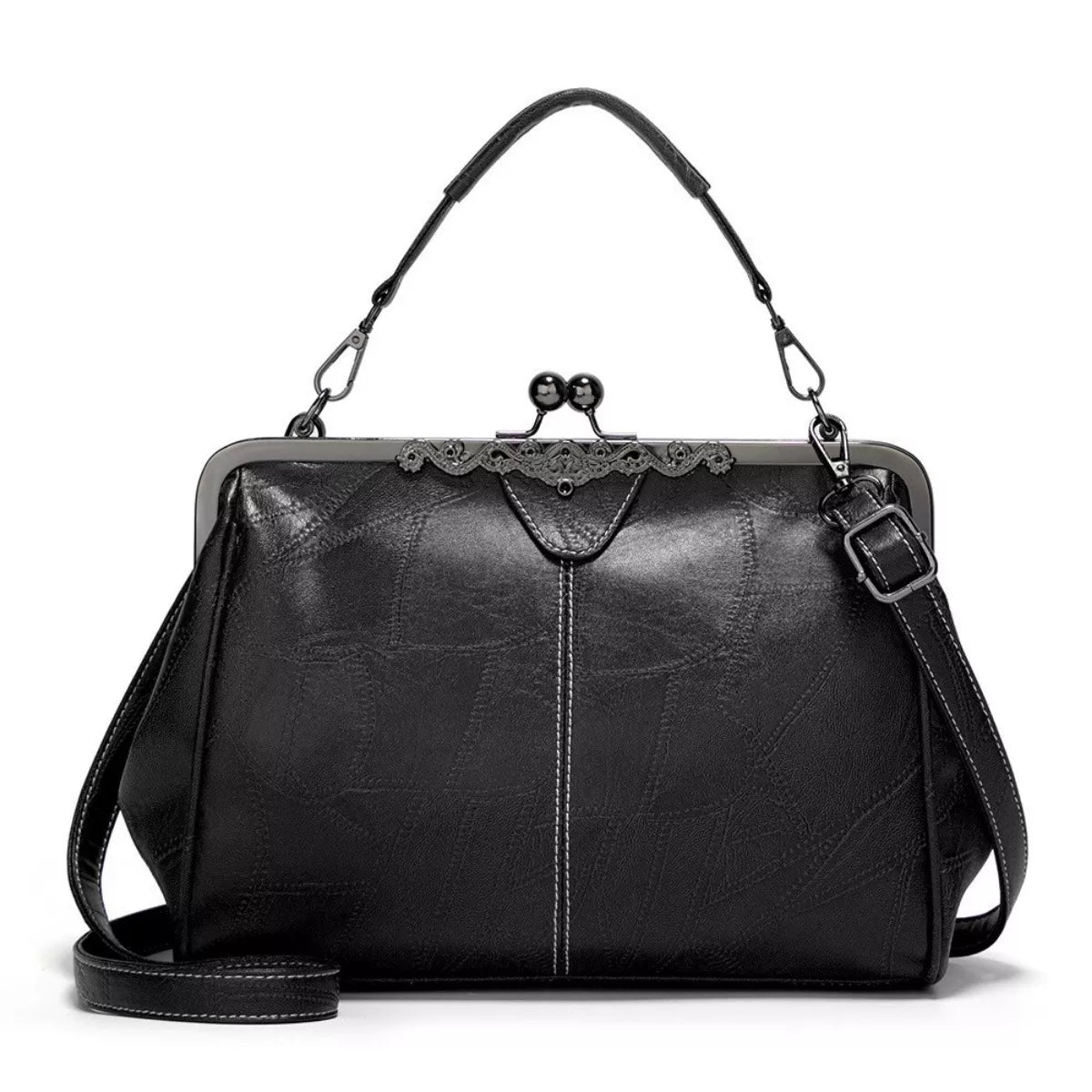 Vintage Kiss Lock Leather Handbag