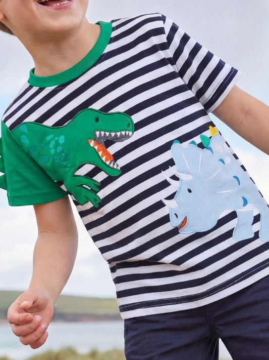 Children's Dinosaur Striped Short Sleeve T-Shirt
