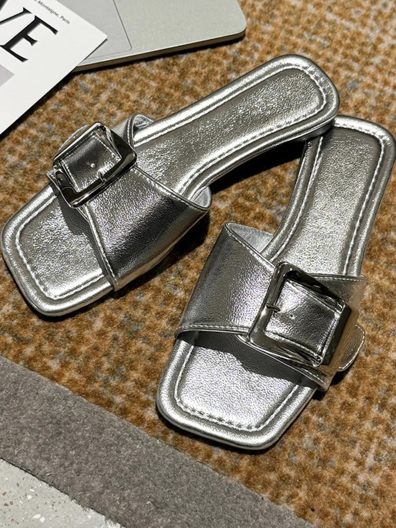 Open Toe Buckle Flats Sandals