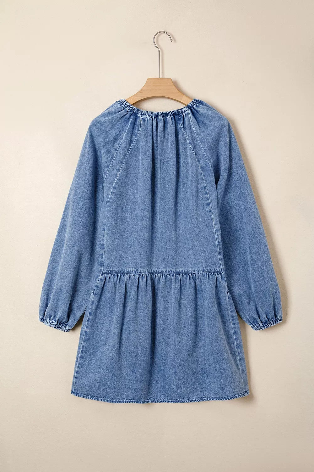 Puff Sleeve V Neck Ruffled Loose Denim Mini Dress